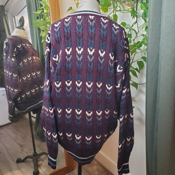 VINTAGE | Jantzen Crewneck Multicolour Cable Knit Pullover Sweater (Size L) - Picture 11 of 13